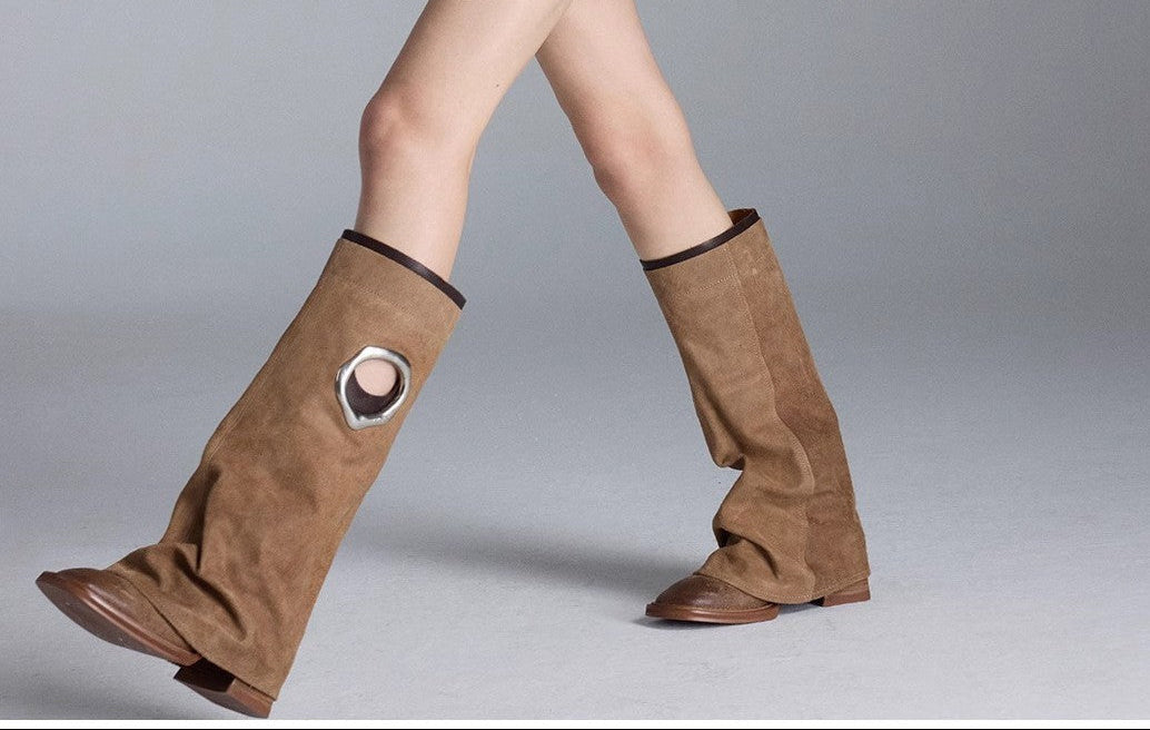 Suede Slouch Boot with Metal Ring Detail – Designer Statement Boot