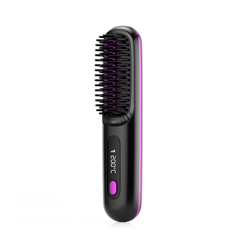 Portable 2 In 1 Straight Hair Comb Wireless Hair Straightener Brush Hair Fast Heating Portable Hot Curler USB Charging