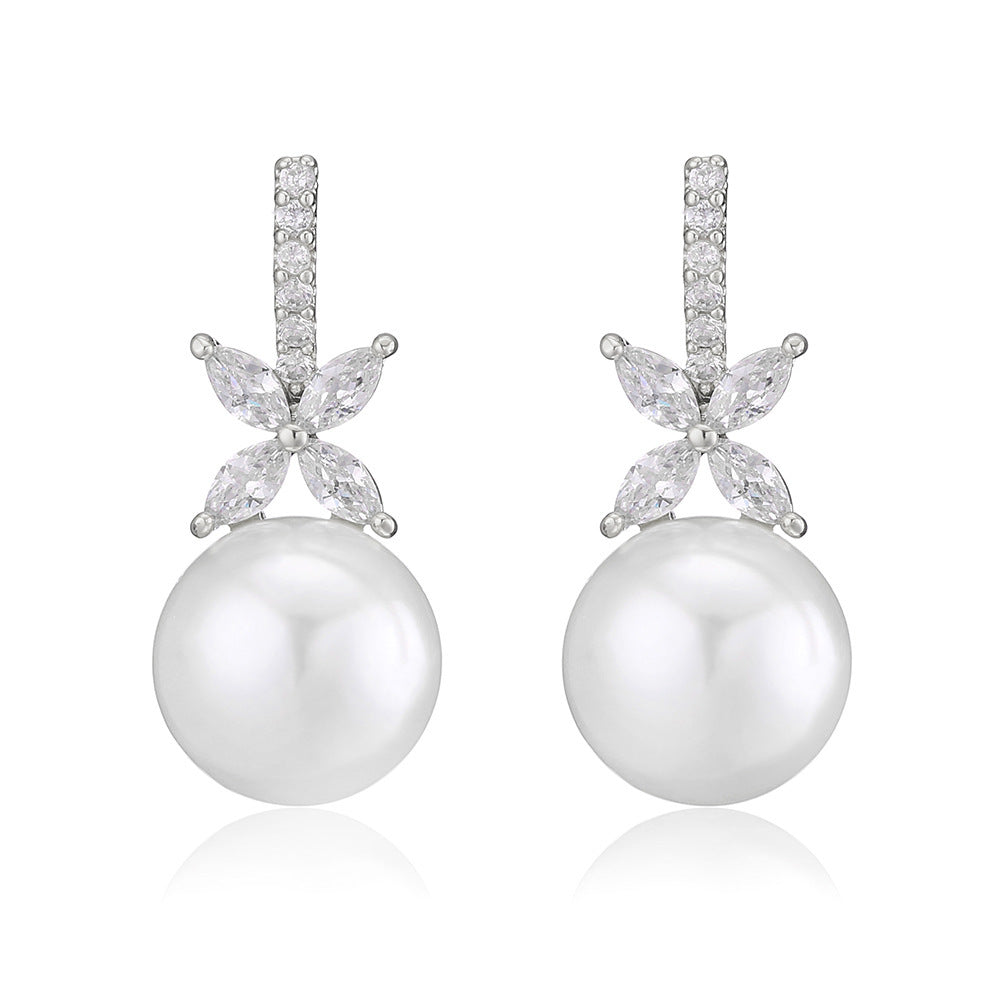 Pearl and Crystal Drop Earrings – Elegant Flower Dangle Earrings for Weddings and Special Occasions