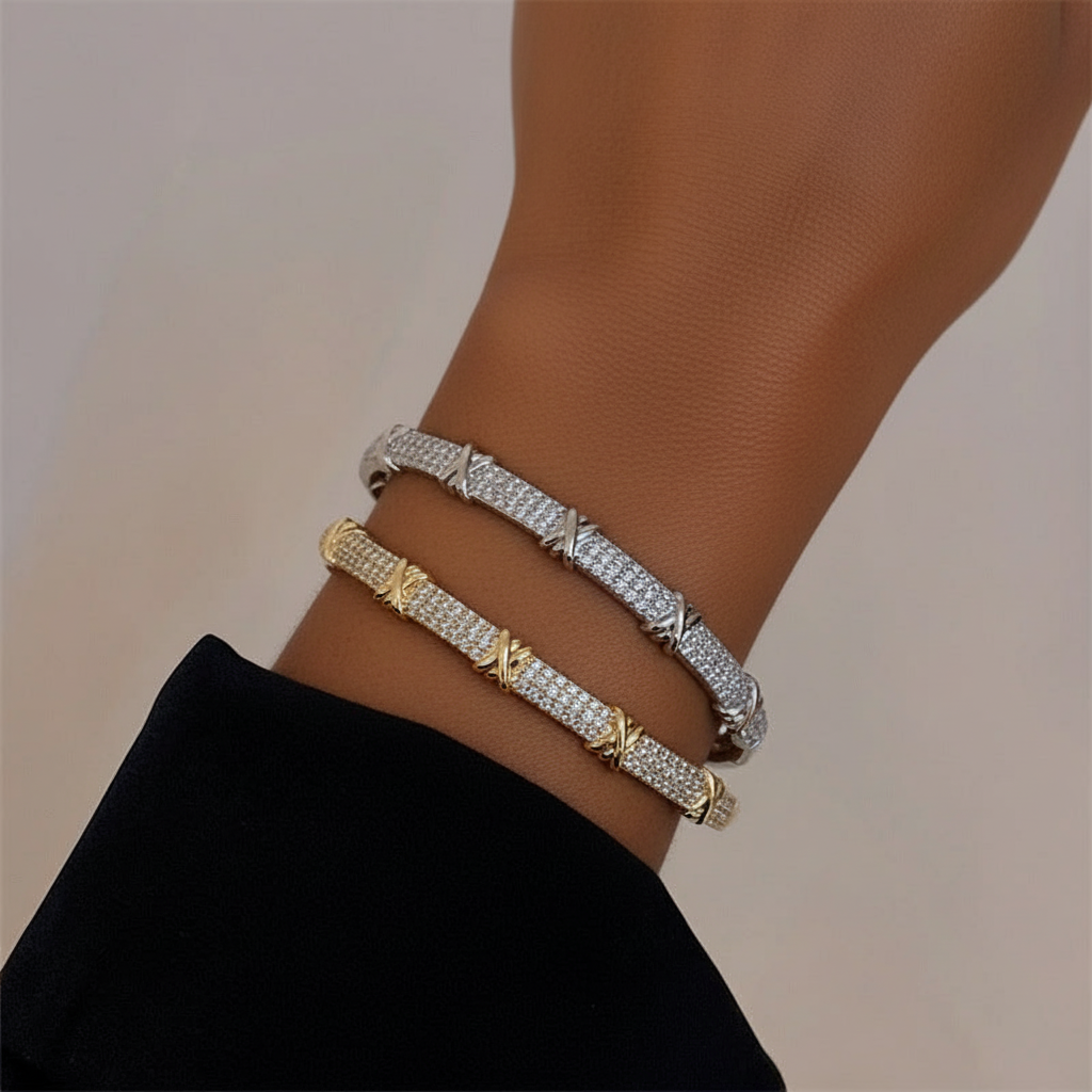 Luxury Design Rhinestone Bangle Bracelets – Elegant Gold & Silver Adjustable Bracelet for Women