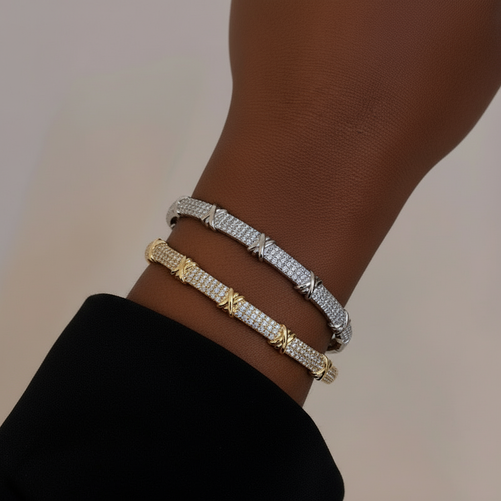 Luxury Design Rhinestone Bangle Bracelets – Elegant Gold & Silver Adjustable Bracelet for Women