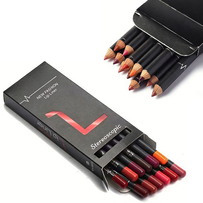 The Signature Pout: 12-Piece Long-Lasting Matte Lip Liner Pencil Collection