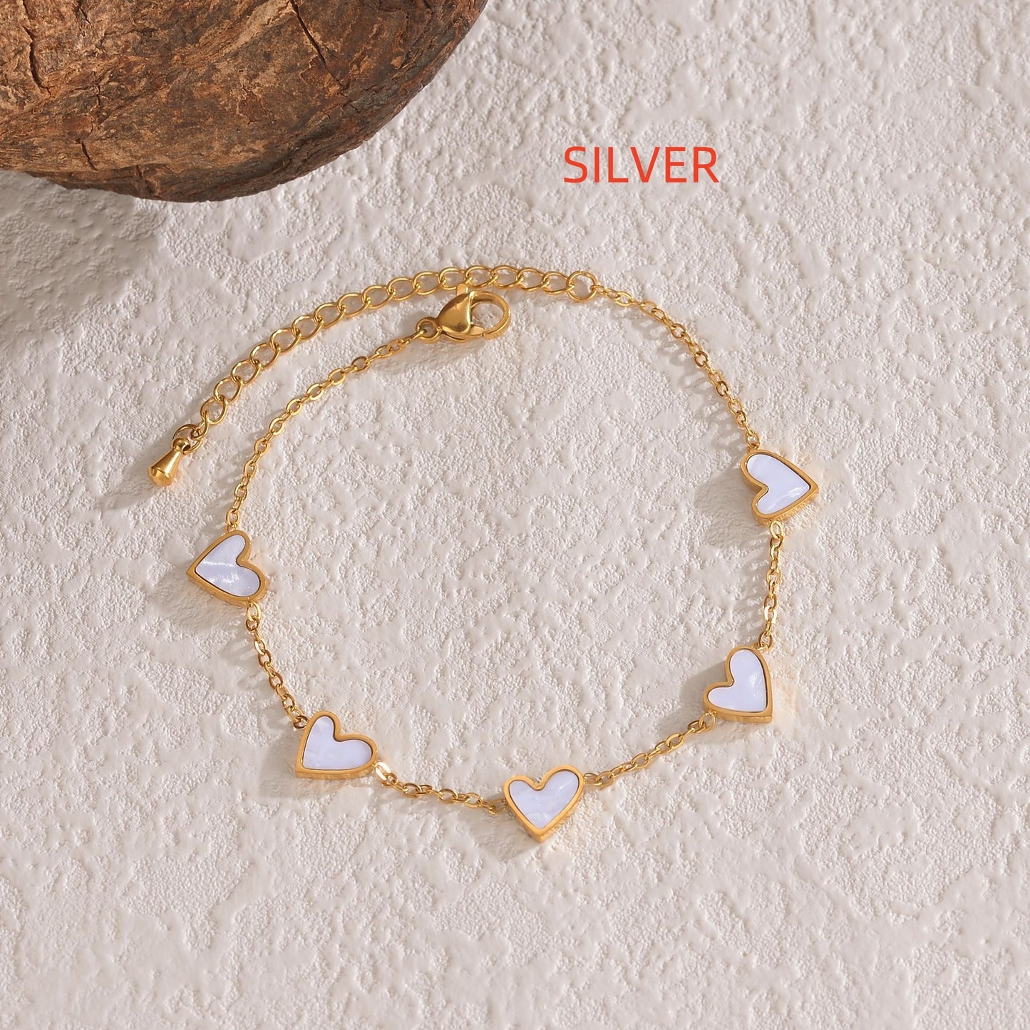 Gold Heart Charm Bracelet – Dainty Enamel Link Chain Jewelry for Women