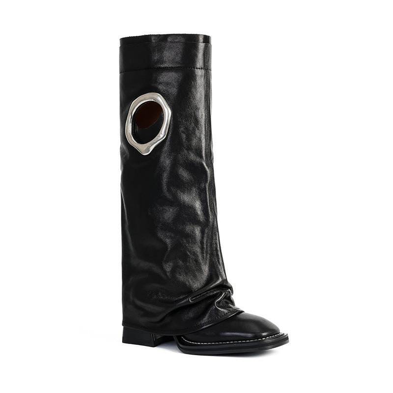 Suede Slouch Boot with Metal Ring Detail – Designer Statement Boot