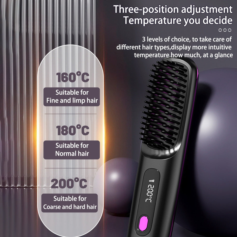Portable 2 In 1 Straight Hair Comb Wireless Hair Straightener Brush Hair Fast Heating Portable Hot Curler USB Charging