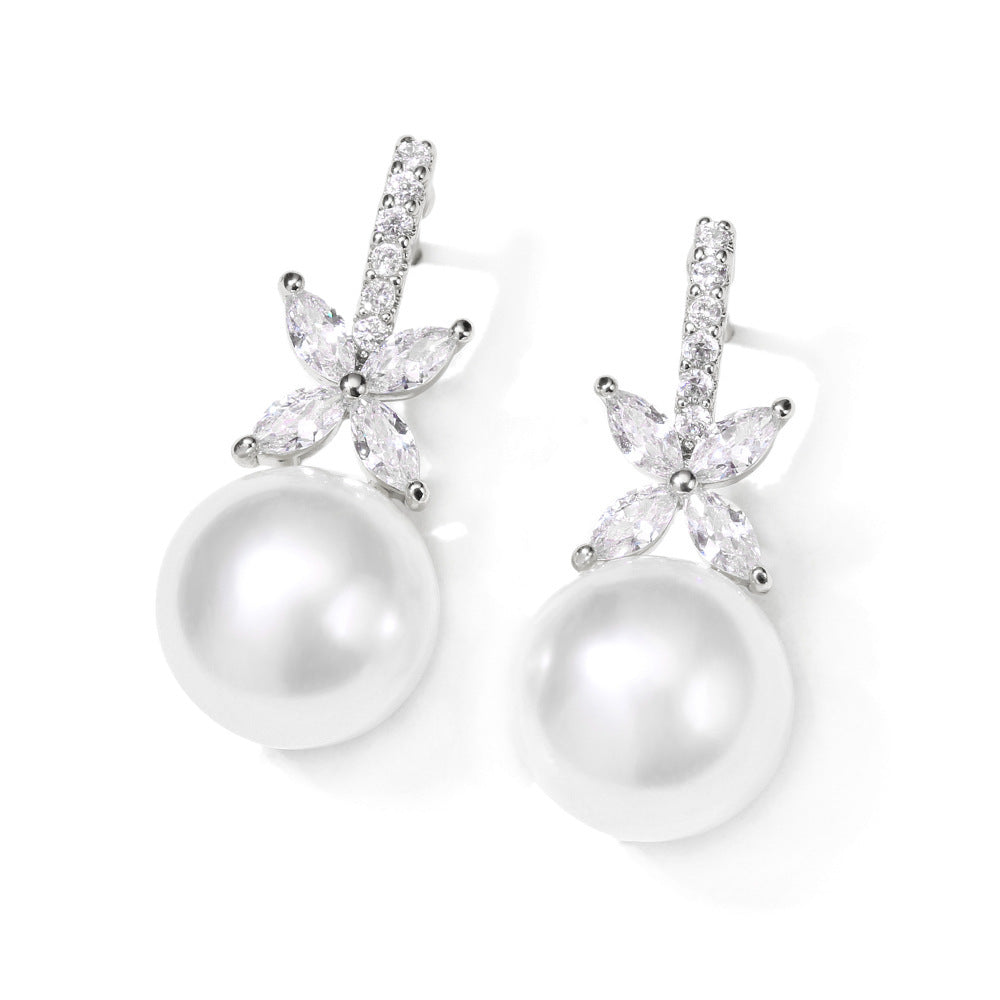Pearl and Crystal Drop Earrings – Elegant Flower Dangle Earrings for Weddings and Special Occasions
