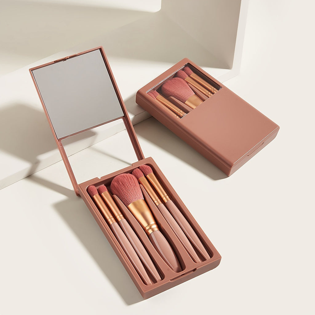 5-Piece Travel-Friendly Makeup Tools with Protective Mirror Box