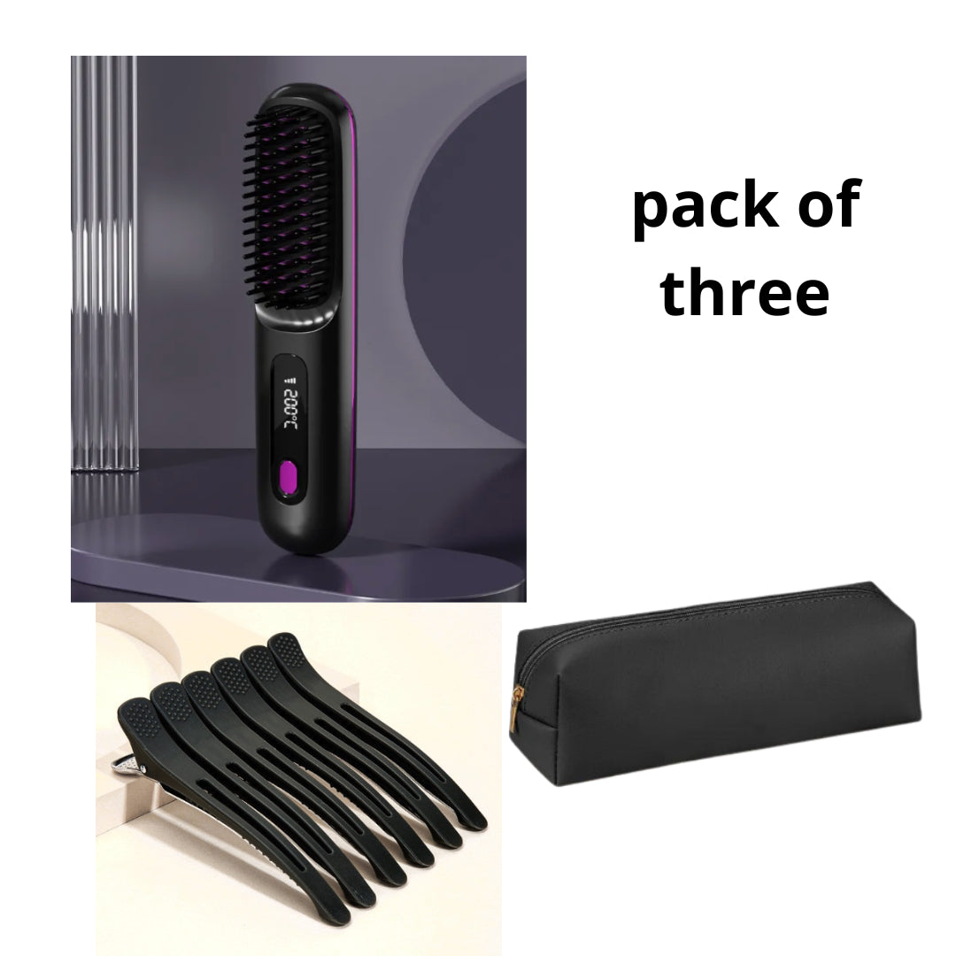 Portable 2 In 1 Straight Hair Comb Wireless Hair Straightener Brush Hair Fast Heating Portable Hot Curler USB Charging