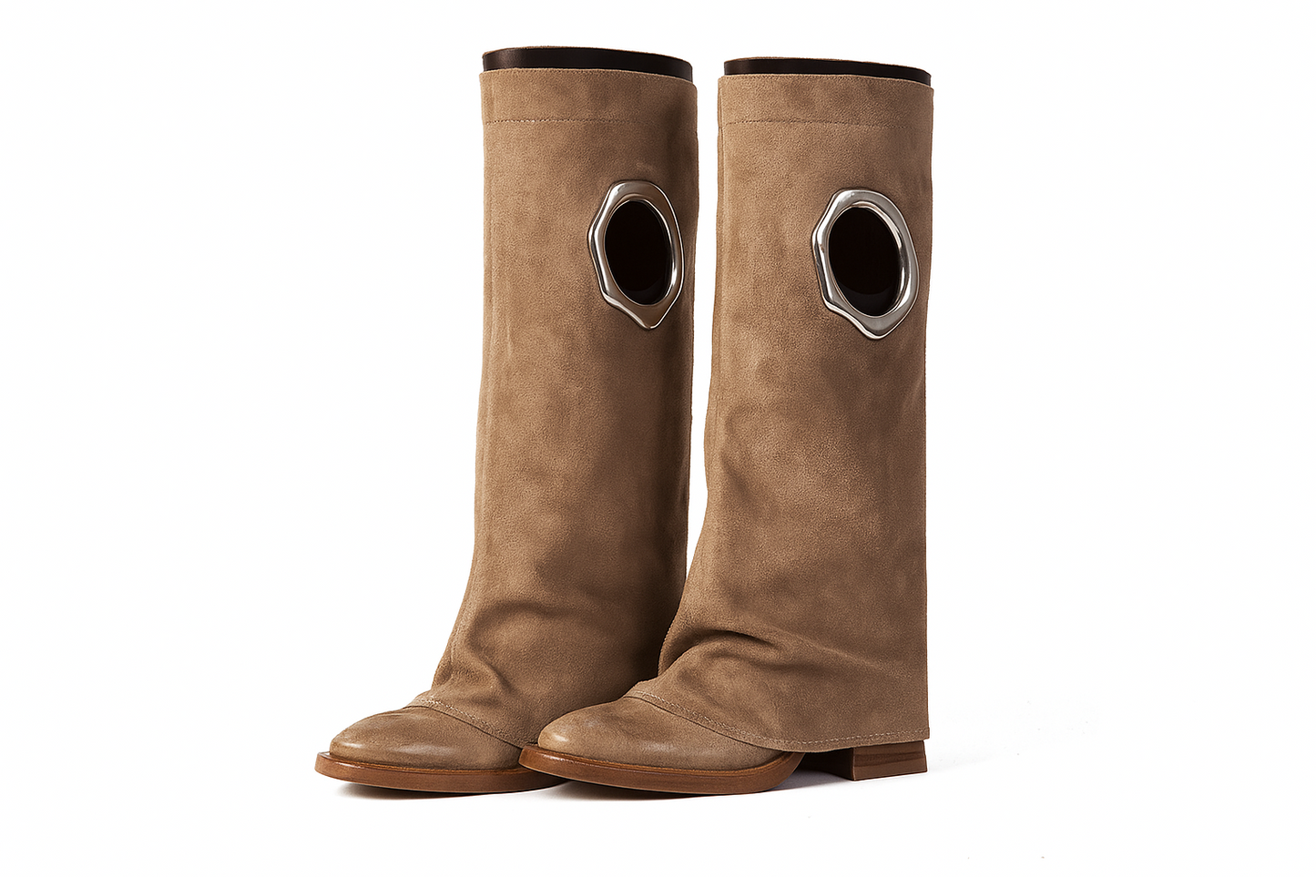 Suede Slouch Boot with Metal Ring Detail – Designer Statement Boot