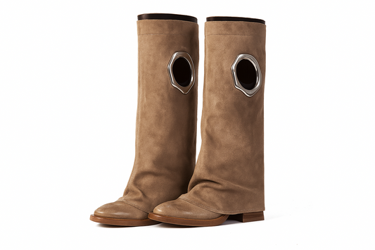 Suede Slouch Boot with Metal Ring Detail – Designer Statement Boot