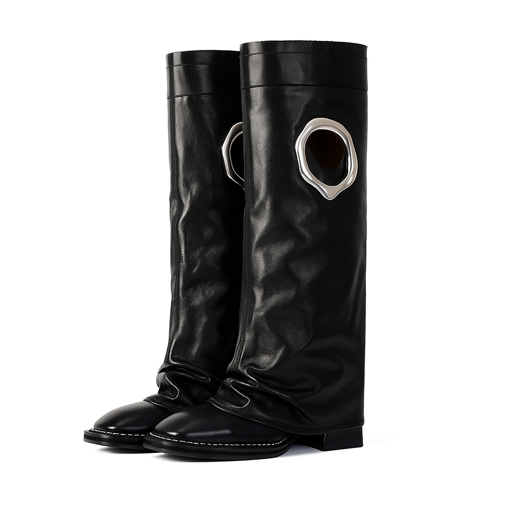 Suede Slouch Boot with Metal Ring Detail – Designer Statement Boot